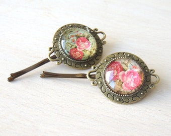 DOS pasadores de pelo floral victoriano vintage hechos a mano joyería antigua, horquillas de novia, velo, joyería, accesorios, alfileres de pelo, Bobby Pins