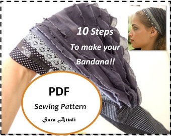 How To Sew Your Ruffle Headband Bandana Tichel Pattern Hair Snood Head Covering PATTERN Jewish Headcovering Scarf Bandana Apron