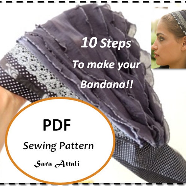 How To Sew Your Ruffle Headband Bandana Tichel Pattern Hair Snood Head Covering PATTERN Jewish Headcovering Scarf Bandana Apron