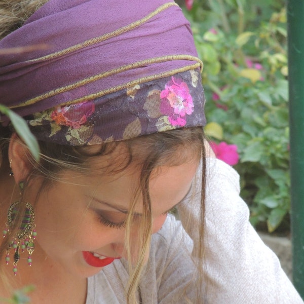 Lilac Wrap Headband Lovely Bandana Tichel  ,Snood, Head Scarf,Head Covering,jewish headcovering,Scarf,Bandana,apron