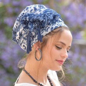 Amazing Soft Blue White Headscarf TICHEL, Hair Snood, Head Scarf, Head Covering, Jewish headcovering, Scarf, Bandana, Apron