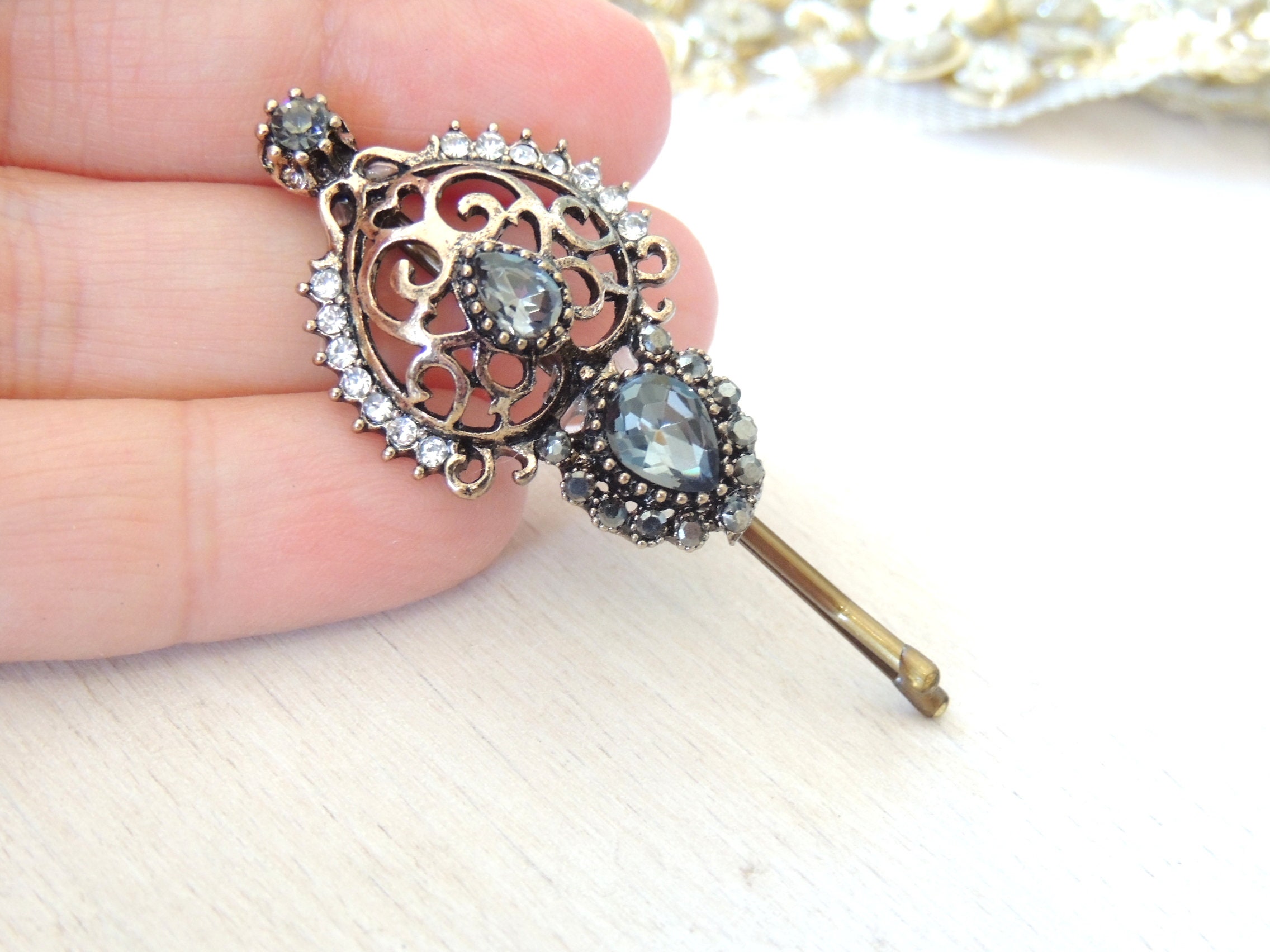 Vintage Grey Antique Style Hair Clip Bridal hairpin Jewelry Etsy