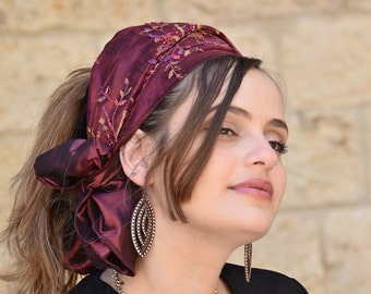 Brilliant Burgundy Headband, Amazing Bandana, Tichel, Hair Snood, Head Scarf, Hair Covering, Jewish Head covering, Scarf, Bandana, Apron