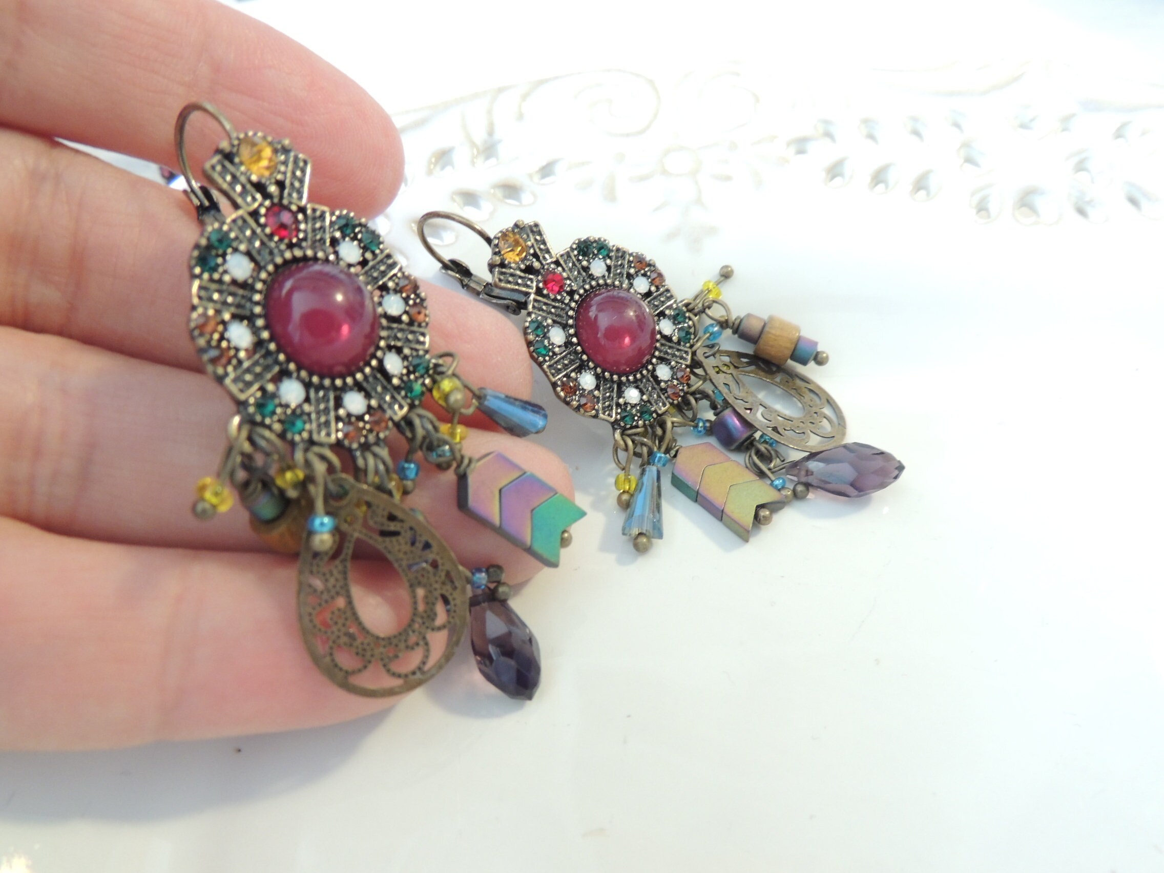Purple Electroplated Feather Dangle Earrings – 201 Stainless Steel, 98mm