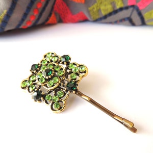 Stunning Square Green Style Hair Pin, Bridal Hairpin, Jewelry, Hair Clip, Hair pin, Amazing Pin with Green Stones, Bobby Pins