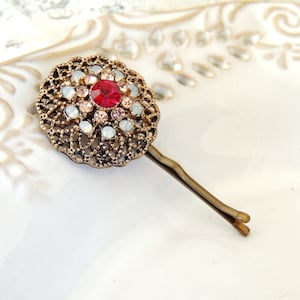 Vintage Antique & Shiny Hair Pin, Bridal Hairpin, Veil,  Jewelry, Accessories, Hair pin, Pin with Red Stone, Bobby Pin