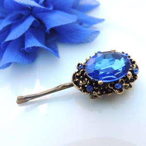 Royal Vintage Antique Style hair pin, bridal hairpin, jewelry, Bronze Hair Clip, Amazing Vintage Style Pin with Blue Stone, Bobby Pins image 1