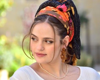 Hope Square Gorgeous Multi colors Headscarf Tichel, Hair Snood, Headwrap, Head Covering, Jewish Head Covering, Scarf, Bandana, Apron, Chemo