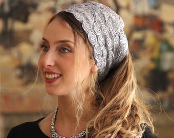 Stunning Argent Headband, Amazing Bandana, Tichel, Hair Snood, Head Scarf, Head Covering, Jewish Headcovering, Scarf, Bandana, Apron