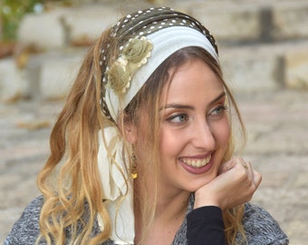 Olive Waves Headband ,Green Bandana, Headscarf, Tichel, Hair Snood, Head Scarf, Head Covering, Jewish Headcovering, Scarf, Bandana, A pron