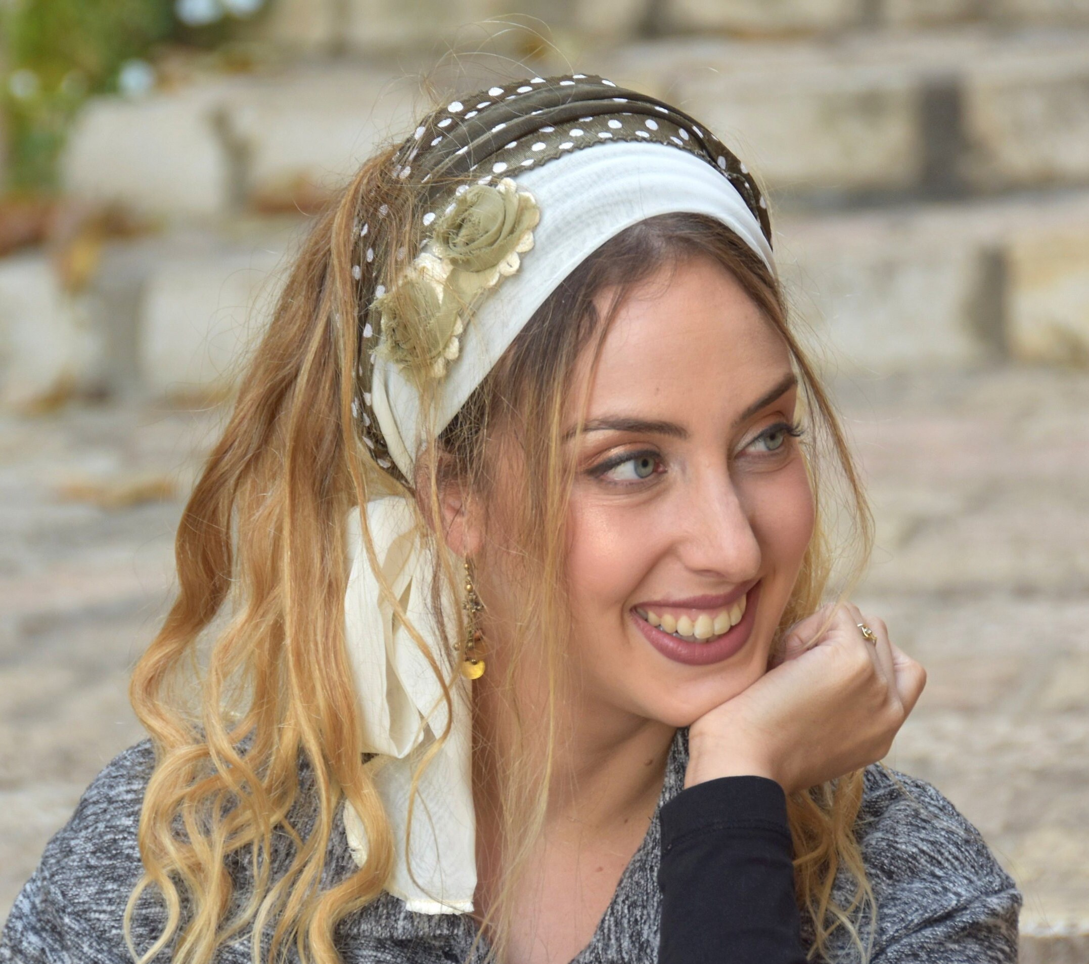 Olive Waves Headband green Bandana Headscarf Tichel Hair Etsy