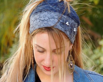 Fun Useful Jeans Headband Tichel ,Snood, Head Scarf, Head Covering, Jewish Headcovering, Scarf, Bandana, Apron