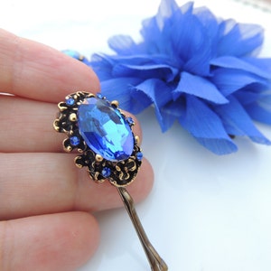 Royal Vintage Antique Style hair pin, bridal hairpin, jewelry, Bronze Hair Clip, Amazing Vintage Style Pin with Blue Stone, Bobby Pins image 2