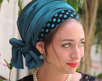 Deep Ocean Satin Sinar Tichel, Hair Snood, Head Scarf, Head Covering, Jewish Headcovering, Scarf, Apron