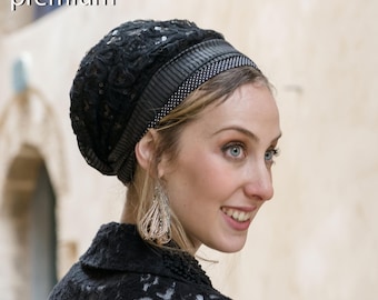 Midnight Sparkling Black Tichel, Hair Snood, Head Scarf, Head Covering, Jewish Headcovering, Scarf, Bandana, Apron