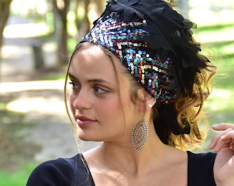 Bandana con volantes Royal Dusk, diadema Tichel, redecilla para quimioterapia, pañuelo para la cabeza, tocado, tocado judío, bufanda, bandana para sombrero