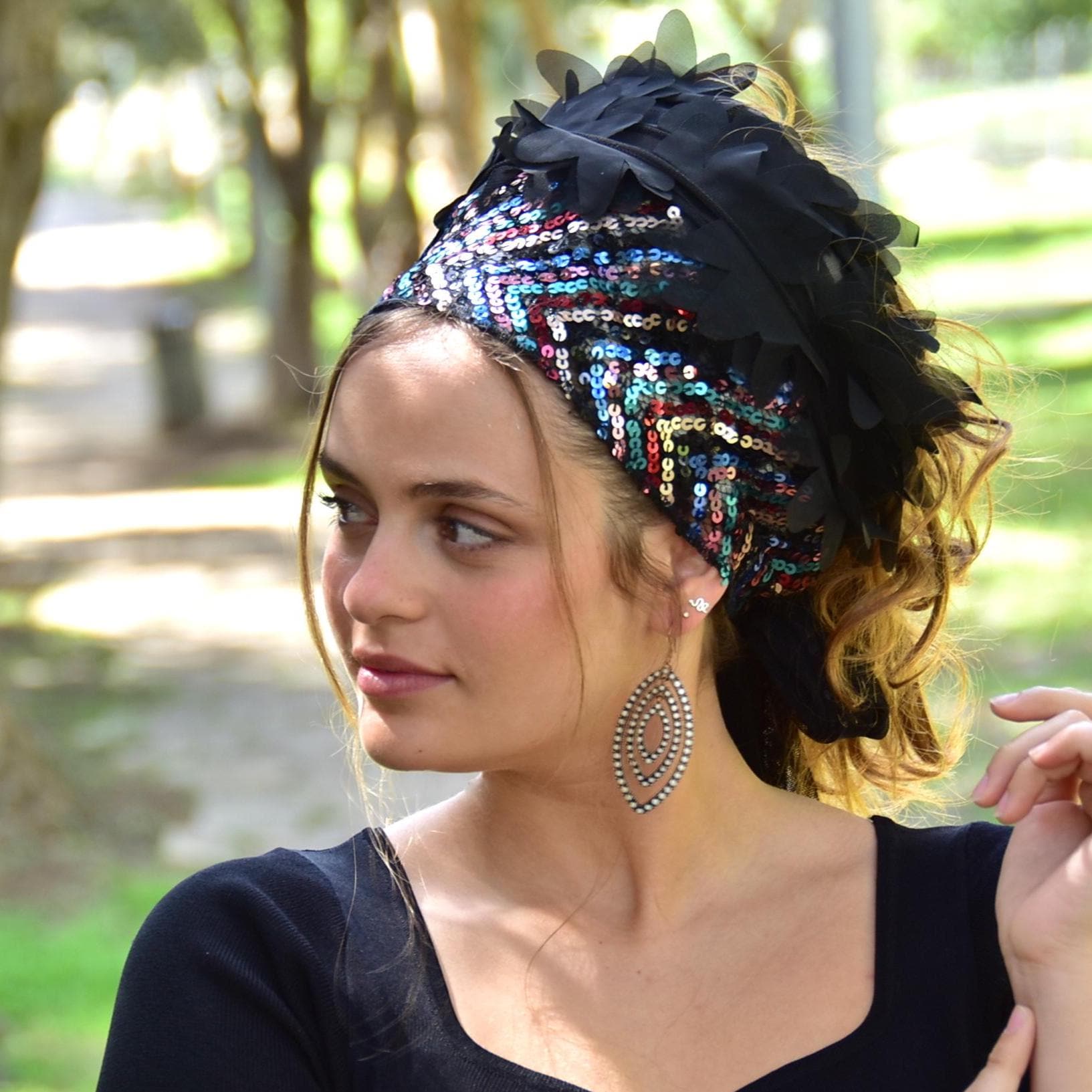 Royal Dusk Ruffle Bandana, Headband Tichel, Chemo Hair Snood 