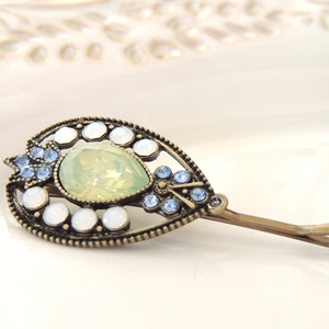Vintage Blue Green Crystal Hair Pin, Bridal Hairpin, Antique Jewelry, Accessories, Hair pin, Amazing Vintage Style Bobby Pin shape