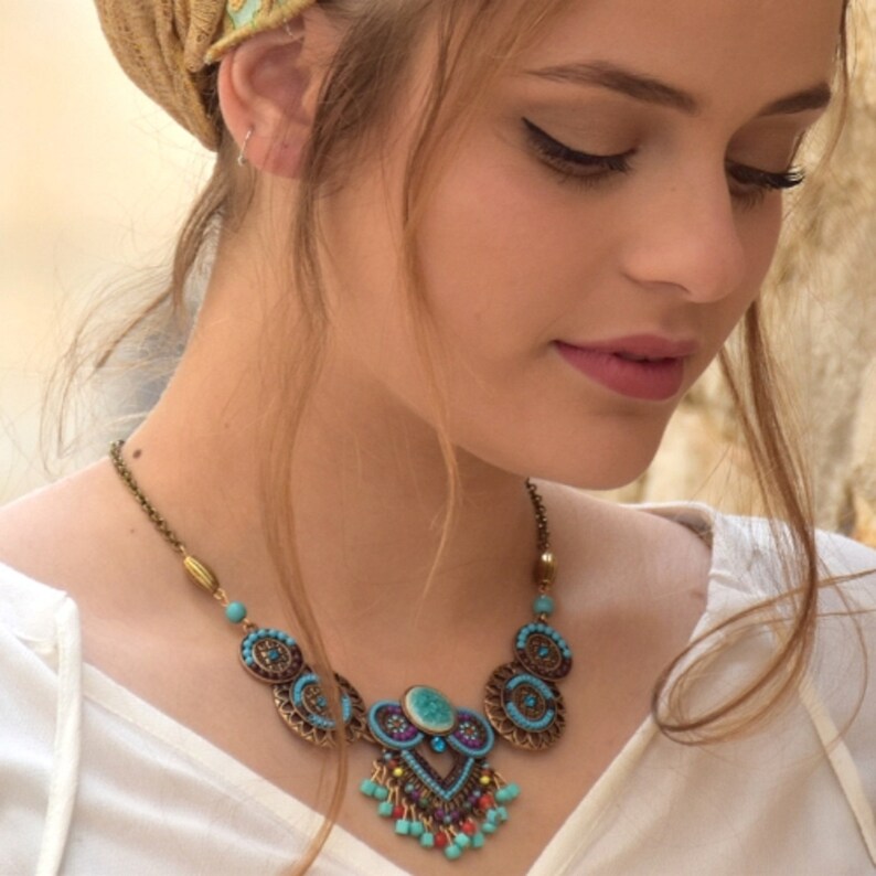 Amazing Shiny Boho Vintage Necklace Beautiful and Special Ethic Accessories Bohemian Turqoise Necklace Long Beaded Necklace