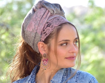 Diadema de fiesta gris rosa TICHEL, redecilla para el pelo, redecilla para quimioterapia, pañuelo para la cabeza, cobertura para la cabeza, cobertura judía para la cabeza, bufanda, pañuelo, delantal