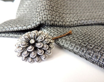 AMAZING Vintage Antique Flower Hair Pin, Bridal Hairpin, Jewelry, Accessories, Hair pin, Amazing Vintage Style Silver Bobby Pin shape