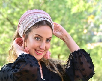 Shir Headwrap TICHEL, Hair Snood, Chemo Snood, Head Scarf, Pink