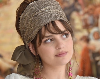 Faixa de cabeça Terra Regal feita à mão, bandana, tichel, quimio, touca de cabelo, lenço de cabeça, cobertura de cabelo, cobertura de cabeça judaica, bandana, queda de cabelo