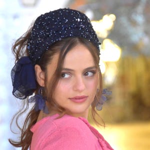 Navy Luxe Headband Handmade, Bandana, Tichel, Chemo, Hair Snood, Head Scarf, Head Covering, Jewish Headcovering, Bandana, Loss Hair