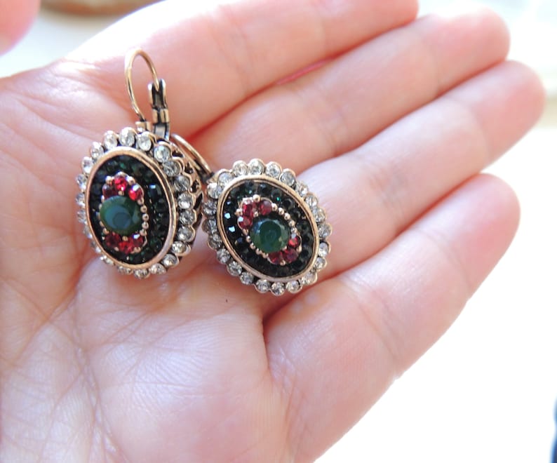 Original Vintage Antique Dangle Earrings Hanging earrings Old Style Earrings for special occasion,Green earrings,Designer Earrings,for her.