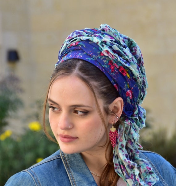Blue Wild Headwrap, Headband Tichel ,snood, Head Scarf, Head  display picture 1