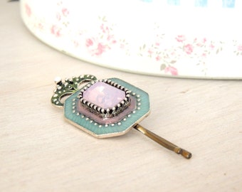 Crown Green Rose Hair Pin, Shiny stones Hair Clip, Gold Hairpin, Vintage Pin  Bobby Pins, Vintage Hair Clip, Bridal Hair Clip