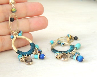 Turquoise tease Dangle Earrings Sparkling Hanging Earrings, Earrings special occasion, Long Hanging earrings, Designer Earrings
