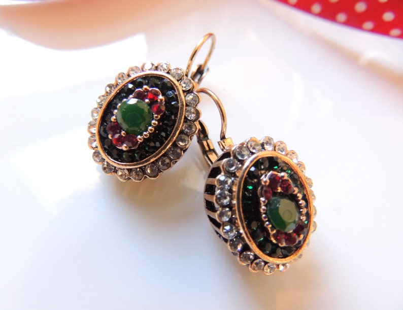 Original Vintage Antique Dangle Earrings Hanging earrings Old Style Earrings for special occasion,Green earrings,Designer Earrings,for her.