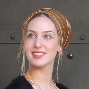 Gold Stretched Satin Turban Sinar Tichel, Hair Snood, Head Scarf, Head Covering, Jewish Headcovering, Scarf, Apron