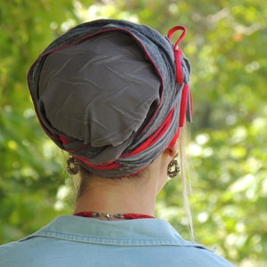 Fabulous Grey Red Tichel, Hair Snood, Head Scarf, Head Covering, Jewish Headcovering, Scarf, Bandana, Apron image 3