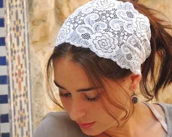 White Lace Stunning Headband bandana Special Lace Headband, Bandana, Tichel, Head Covering,scarf, Half Coveing, Pre-tied,loss Hair