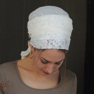 White Shabbat Sinar Tichel, Hair Snood, Head Scarf, Head Covering, Jewish Headcovering, Scarf, Bandana, Apron image 4