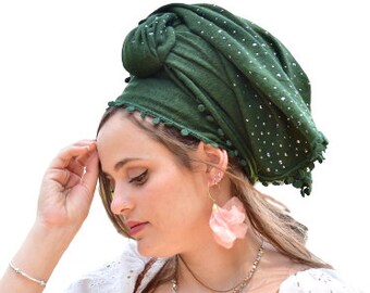 Lovely Green Jersey Headwrap Headband Tichel, Snood, Head Scarf, Head Covering, Jewish Head covering, Scarf, Bandana, Apron