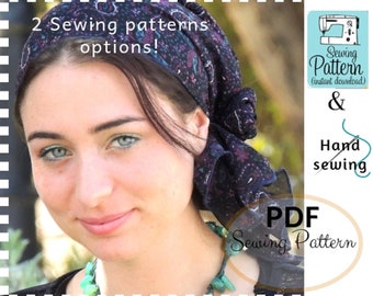 Two PocketScarf Sewing Patterns Hand  & Machine Patterns Tichel, Hair Snood Head Covering PATTERN Jewish Headcovering Scarf Bandana Apron