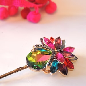 Sorbet Vintage Haarnadel, glänzende bunte Steine Haarspange, Gold Haarnadel, Vintage Pin Bobby Pins, Vintage Haarspange, Braut Haarspange