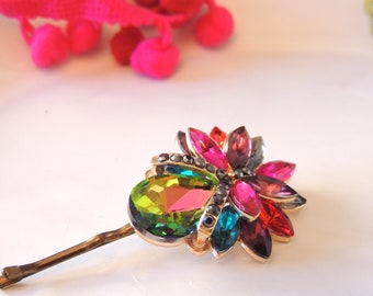 Sorbet Vintage Hair Pin, Shiny Colorful stones Hair Clip, Gold Hairpin, Vintage Pin  Bobby Pins, Vintage Hair Clip, Bridal Hair Clip