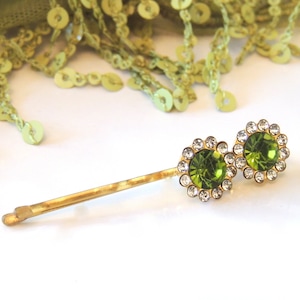 Leuchte Vintage Haarnadel, glänzende grüne Steine Haarspange, Gold Haarnadel, Vintage Pin Bobby Pins, Vintage Haarspange, Braut Haarspange
