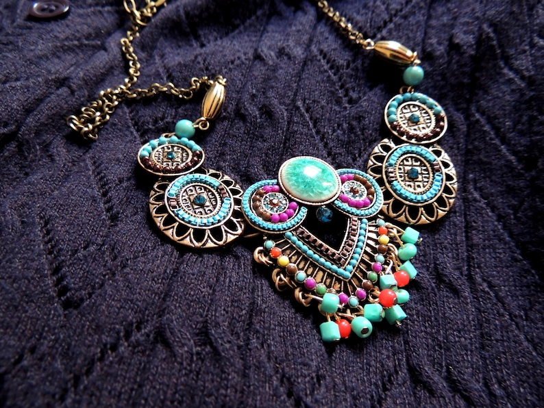 Amazing Shiny Boho Vintage Necklace Beautiful and Special Ethic Accessories Bohemian Turqoise Necklace Long Beaded Necklace