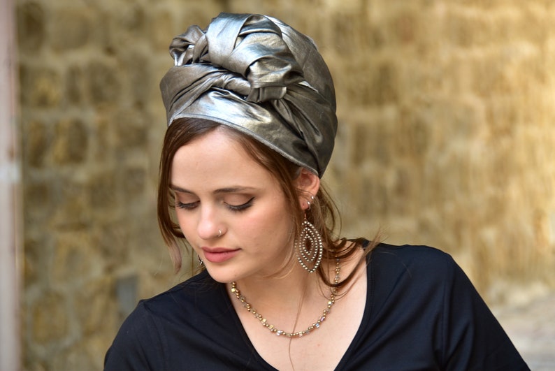 Yagel Silver Headwrap Tichel, Hair Snood, Head Scarf, Head Covering, Jewish Head covering, Scarf, Bandana, Apron, Chemo, Loss hair, Pashmina image 4