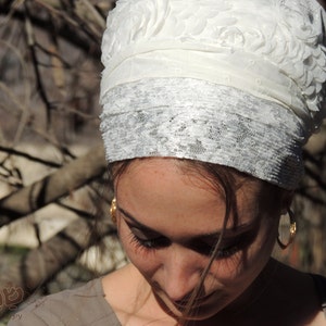 White Shabbat Sinar Tichel, Hair Snood, Head Scarf, Head Covering, Jewish Headcovering, Scarf, Bandana, Apron image 2