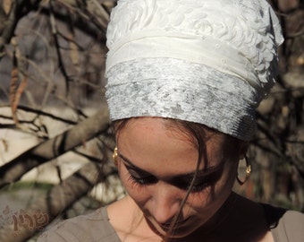 White Shabbat Sinar Tichel - tichel,Hair Snood, Head Scarf,Head Covering,jewish headcovering,Scarf,Bandana,apron