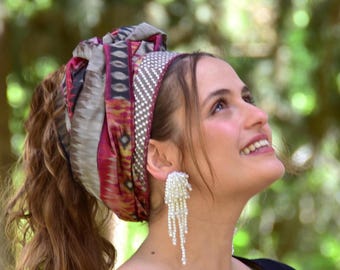 TICHEL - Pañuelo para la cabeza color anochecer carmesí, redecilla para el cabello, redecilla para quimioterapia, pañuelo para la cabeza, cobertura para la cabeza, cobertura judía para la cabeza, bufanda, pañuelo, delantal