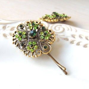 Green Vintage Antique Style Hair Pin, Bridal Hairpin, Jewelry, Hair Clip, Hair pin, Amazing Pin with Green Stones, Bobby Pins