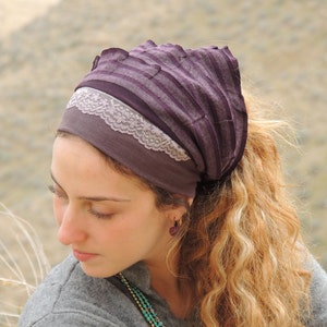 Special Purple Stripes Headband ,bandana,tichel,Hair Snood, Head Scarf,Head Covering,jewish headcovering,Scarf,Bandana,apron image 3
