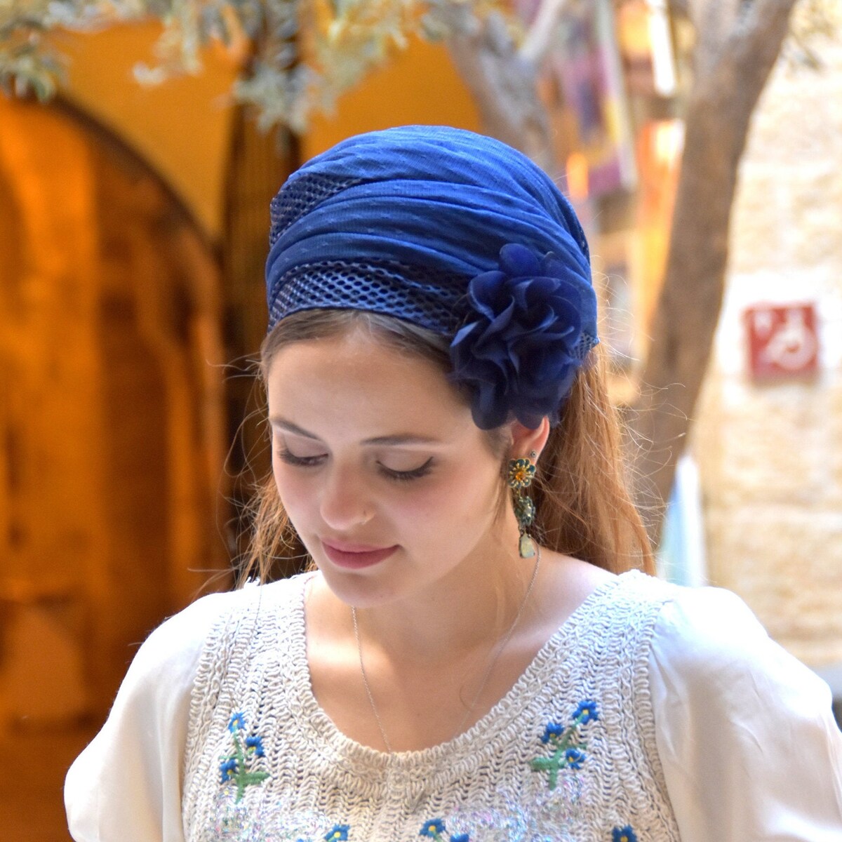 Arbel Lovely Blue Wrap Headband Tichel, Snood, Head Scarf, Head Covering, Jewish Headcovering, Scarf, Bandana, Apron - Etsy